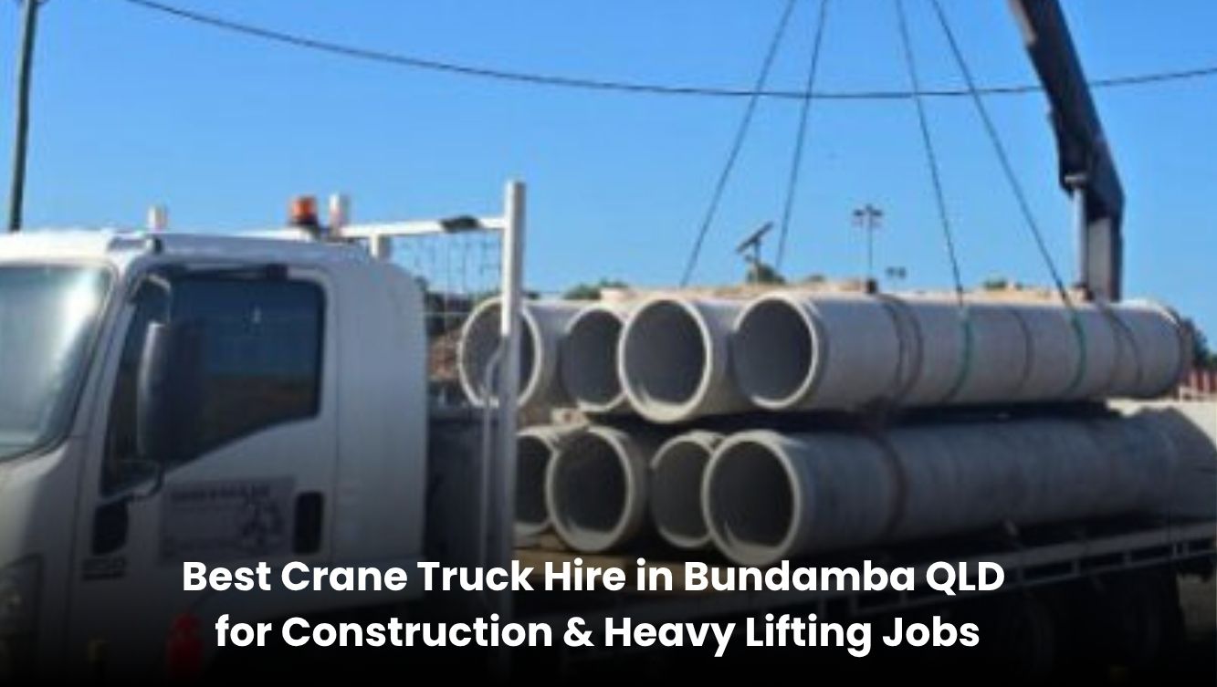 Hire crane trucks in Bundamba for transporting and lifting heavy concrete pipes on construction sites in QLD