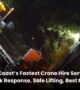 Fast crane hire Gold Coast at night providing quick response and safe lifting services for urgent jobs
