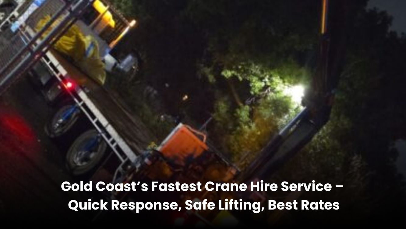 Fast crane hire Gold Coast at night providing quick response and safe lifting services for urgent jobs