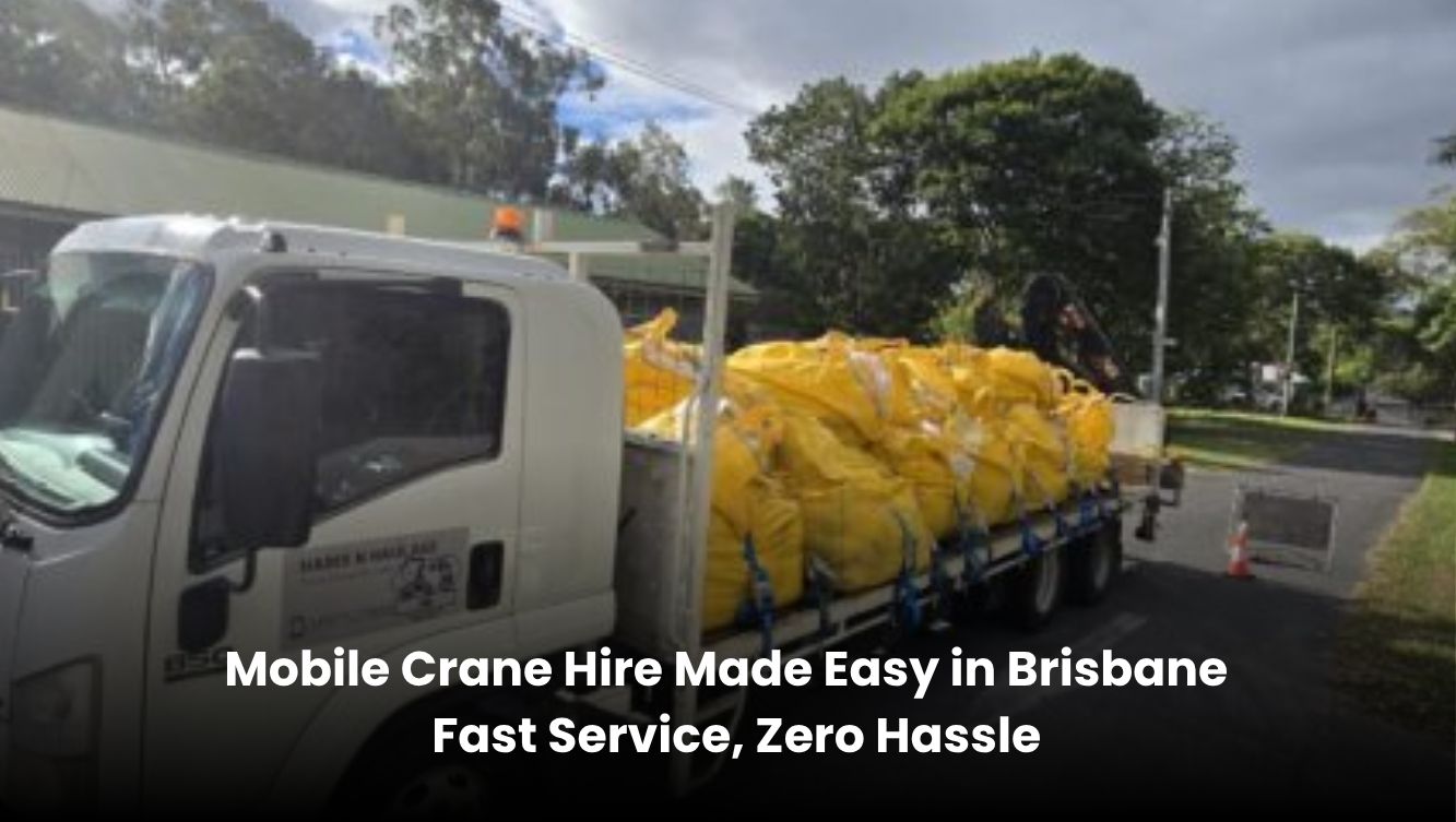 Mobile crane hire Brisbane transporting heavy materials with fast and hassle-free service on site