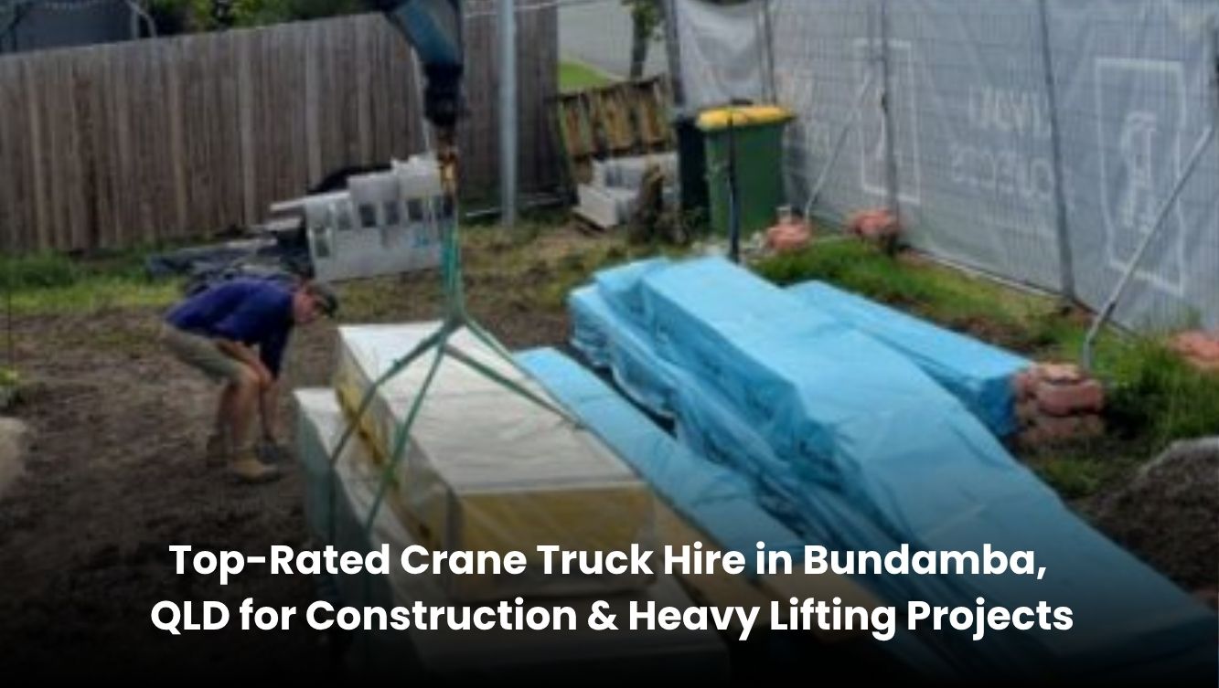 Top-rated crane truck hire in Bundamba QLD lifting heavy construction materials safely on site