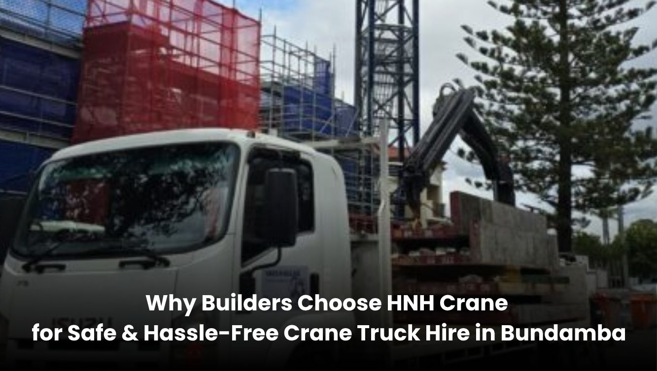HNH Crane truck lifting construction materials at a Bundamba building site for safe and reliable crane truck hire services