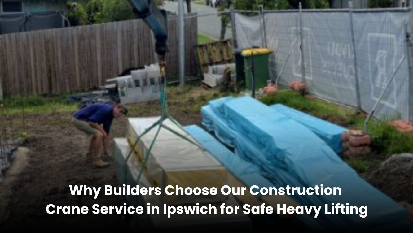 Construction crane service in Ipswich lifting building materials safely at a residential construction site
